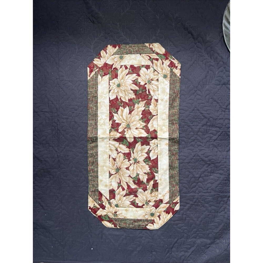 Handmade Christmas Holiday Table Runner Pieced Poinsettias 26” L x 13” W Home